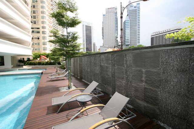 Sun loungers beside the pool